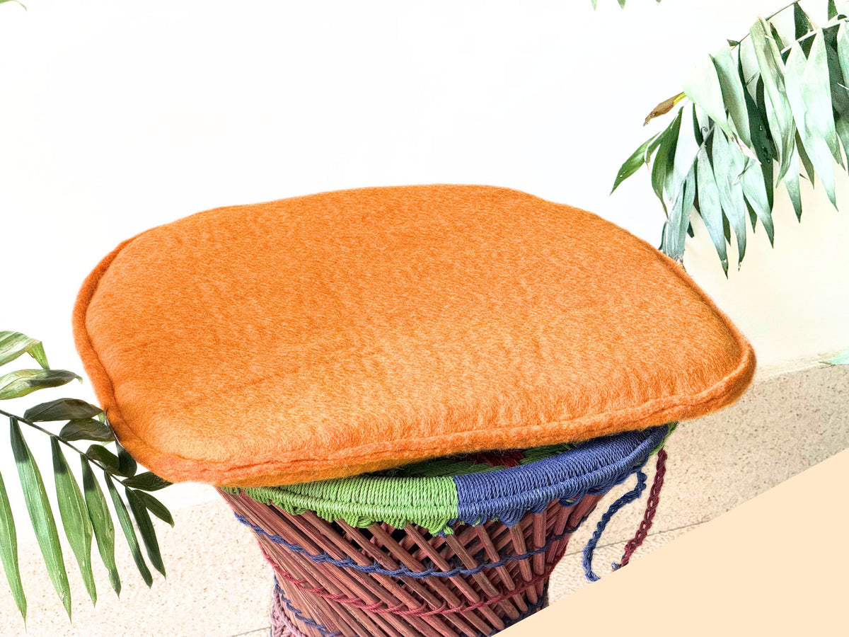 Set of 3 Orange Handmade Felt Seat Pads – Pure New Zealand Wool Chair Cushions, Handcrafted in Nepal by Skilled Women Artisans, Soft Round Chair Pads for Dining & Home Décor