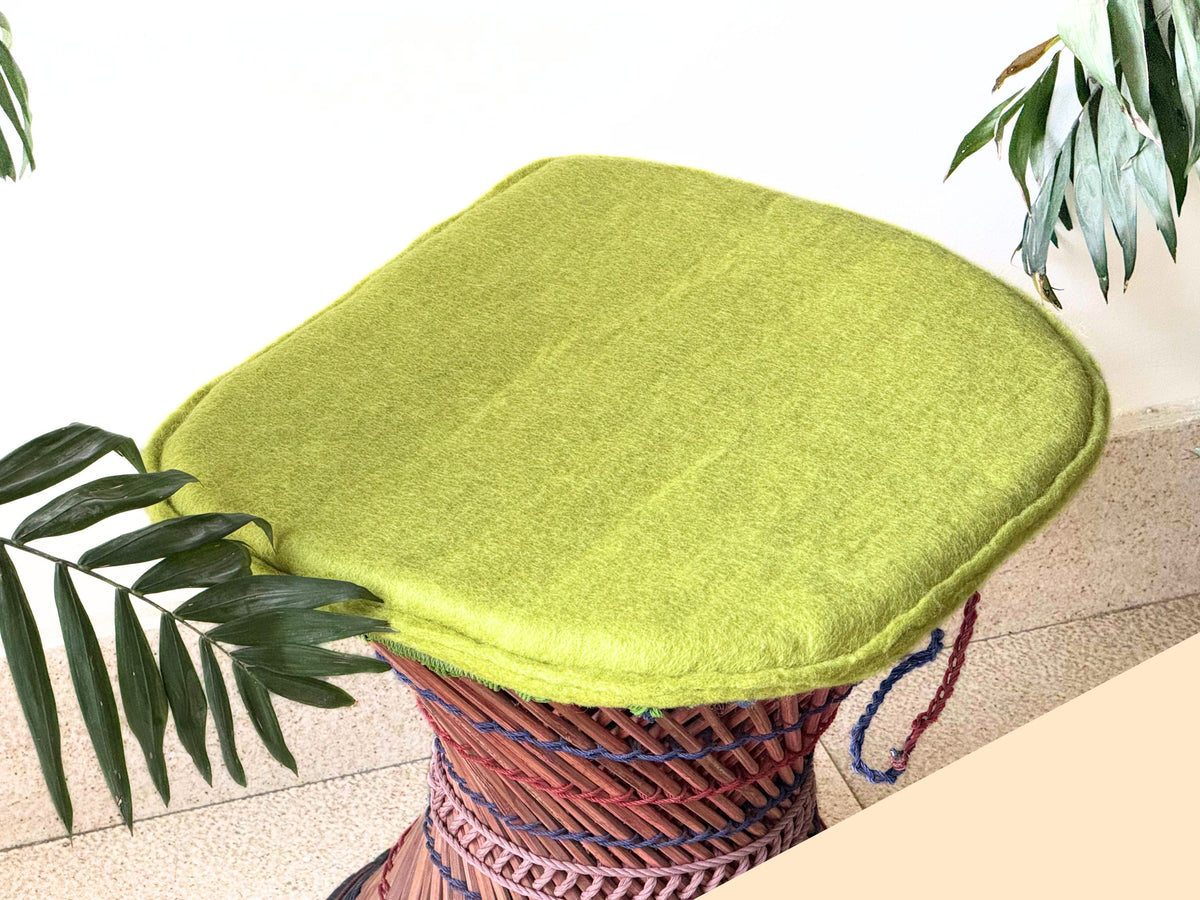 Set of 3 Lime Green Handmade Felt Chair Pads – Pure New Zealand Wool Seat Cushions, Handcrafted in Nepal, Soft Wool Chair Pads for Dining Chairs & Home Décor