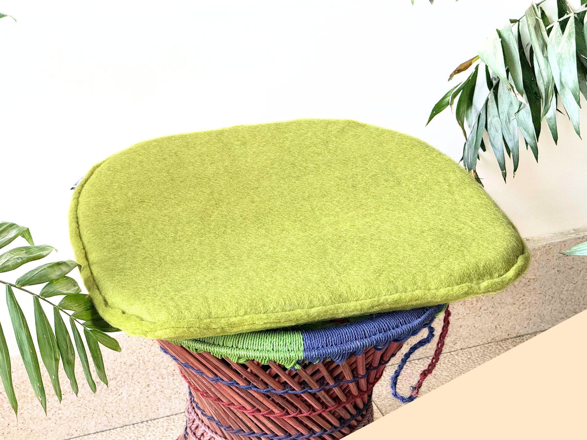 Set of 3 Lime Green Handmade Felt Chair Pads – Pure New Zealand Wool Seat Cushions, Handcrafted in Nepal, Soft Wool Chair Pads for Dining Chairs & Home Décor