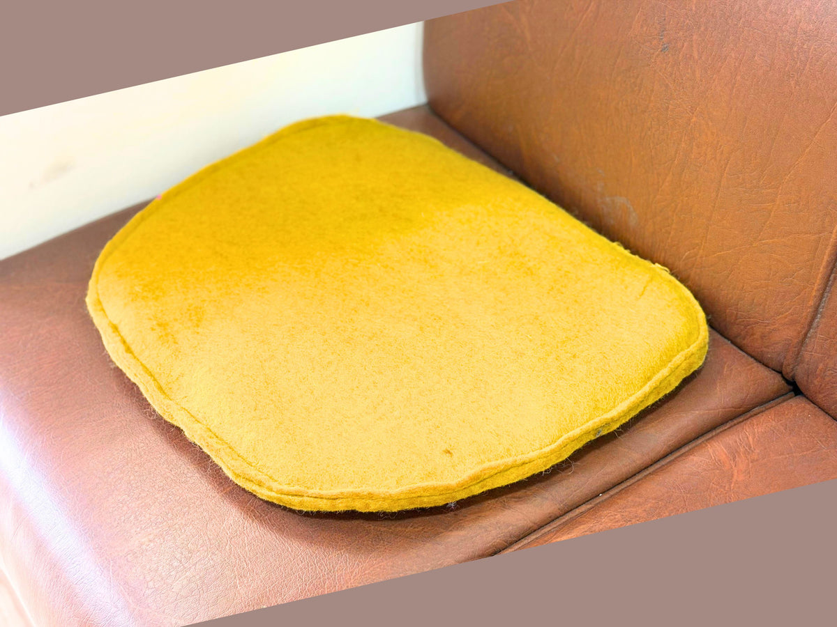 Set of 3 Handmade Wool Felt Seat Cushion – Mustard Yellow Chair Pad for Office Home Décor