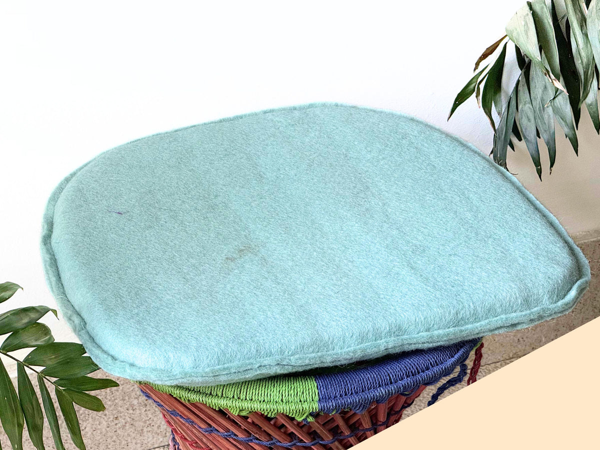 Handmade Sky Blue Felt Chair Pad Set of 3 – Wool Seat Cushion - 40cm Diameter