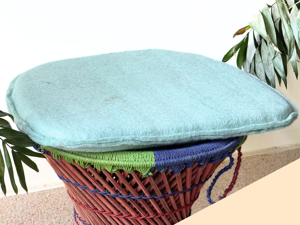 Handmade Sky Blue Felt Chair Pad Set of 3 – Wool Seat Cushion - 40cm Diameter