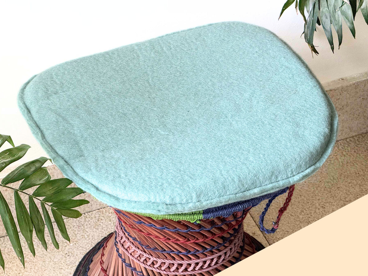 Handmade Sky Blue Felt Chair Pad Set of 3 – Wool Seat Cushion - 40cm Diameter