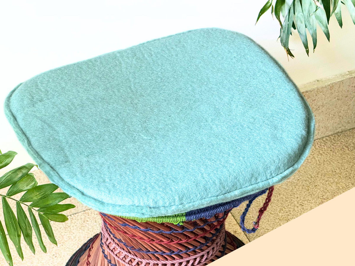 Handmade Sky Blue Felt Chair Pad Set of 3 – Wool Seat Cushion - 40cm Diameter