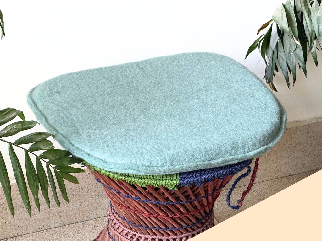 Handmade Sky Blue Felt Chair Pad Set of 3 – Wool Seat Cushion - 40cm Diameter