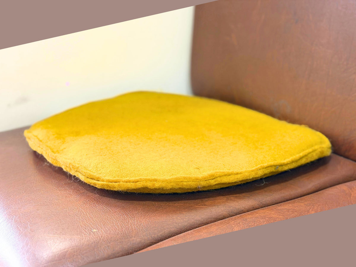 Set of 3 Handmade Wool Felt Seat Cushion – Mustard Yellow Chair Pad for Office Home Décor