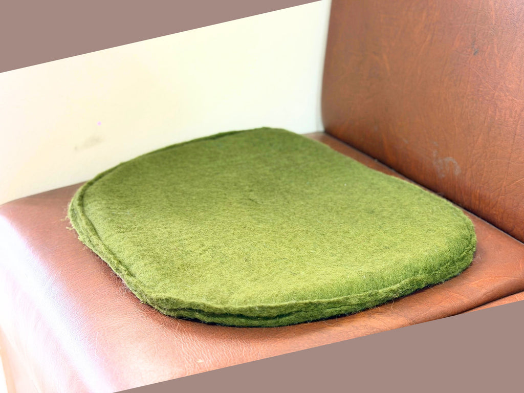Set of 3 Green Wool Felt Seat Pads – Handmade Chair Cushion for Office, Dining – Nepal