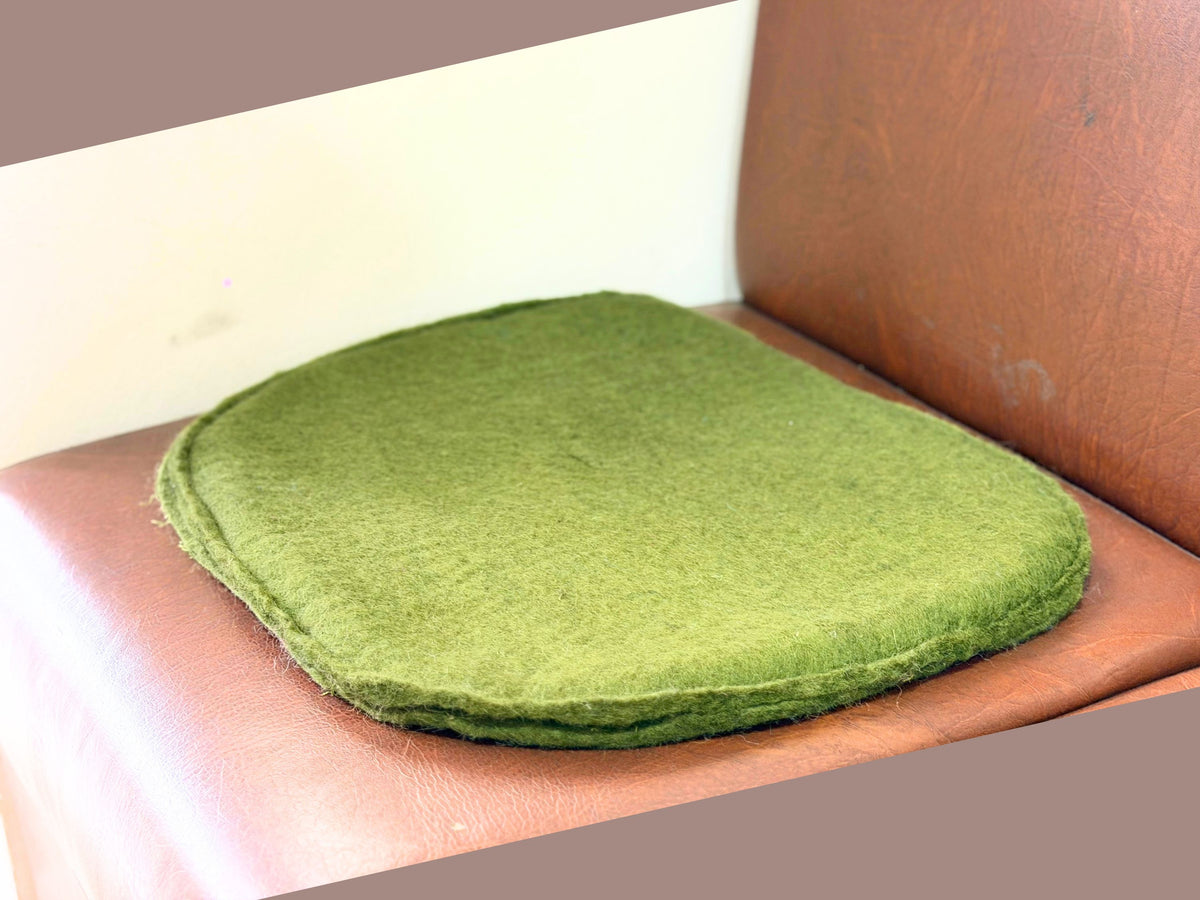 Set of 3 Green Wool Felt Seat Pads – Handmade Chair Cushion for Office, Dining – Nepal