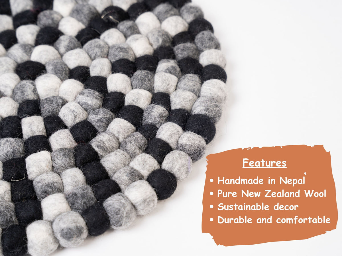 Handmade Wool Felt Ball Rug – Round Boho Nursery Carpet, Eco-Friendly Play Mat