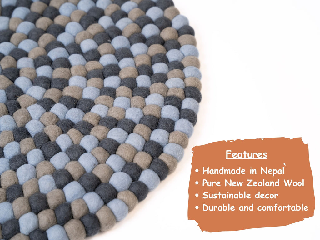 Handmade Wool Felt Ball Rug – Round Boho Nursery Carpet, Eco-Friendly Play Mat (Copy)
