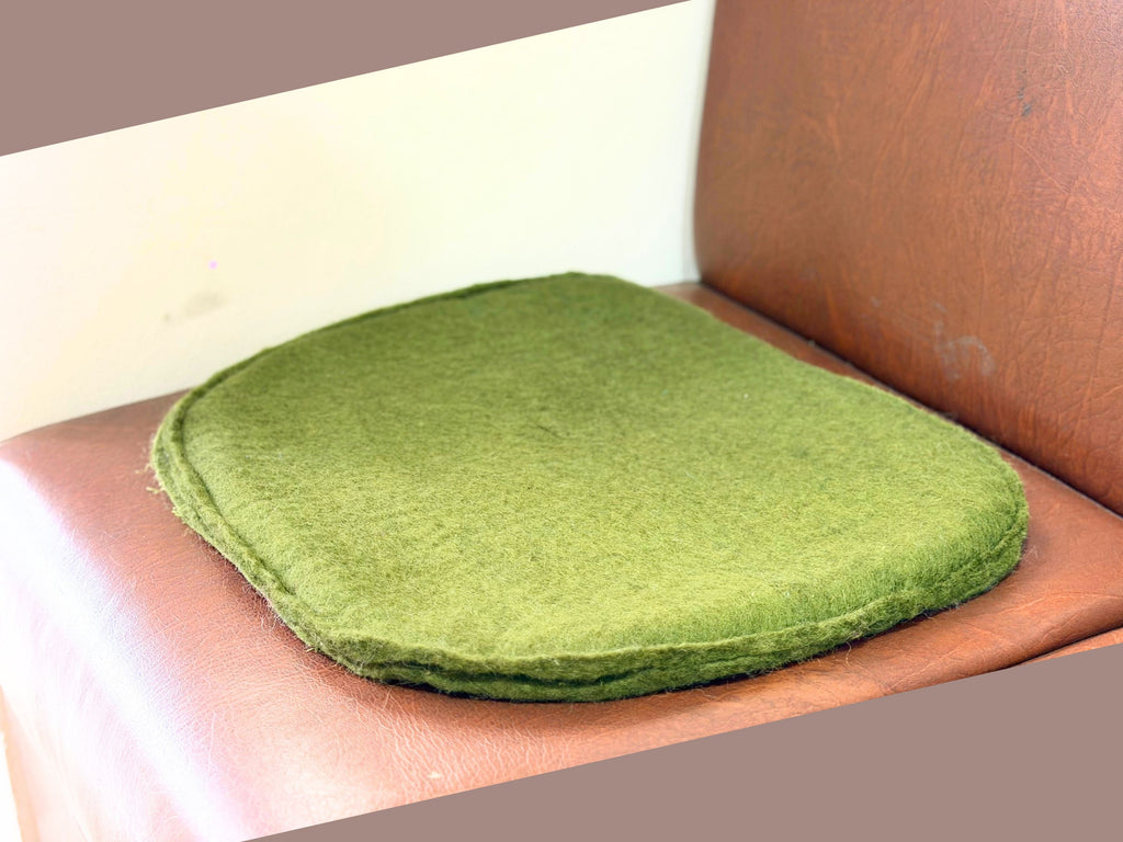 Set of 3 Green Wool Felt Seat Pads – Handmade Chair Cushion for Office, Dining – Nepal
