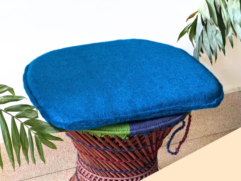 Set of 3 Blue Handmade Felt Chair Pads – Pure New Zealand Wool Seat Cushions, Handcrafted in Nepal, Soft Round Wool Felt Chair Pads for Dining Chairs & Home Décor