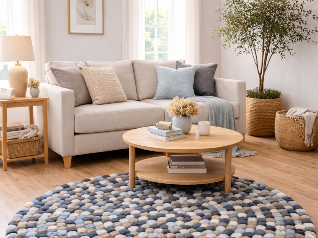 Handmade Wool Felt Ball Rug – Round Boho Nursery Carpet, Eco-Friendly Play Mat (Copy)