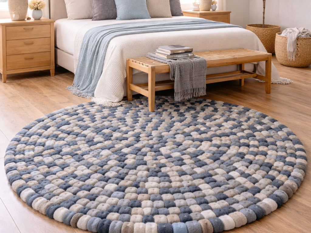 Handmade Wool Felt Ball Rug – Round Boho Nursery Carpet, Eco-Friendly Play Mat (Copy)