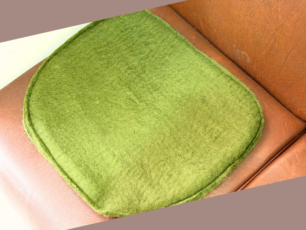 Set of 3 Green Wool Felt Seat Pads – Handmade Chair Cushion for Office, Dining – Nepal