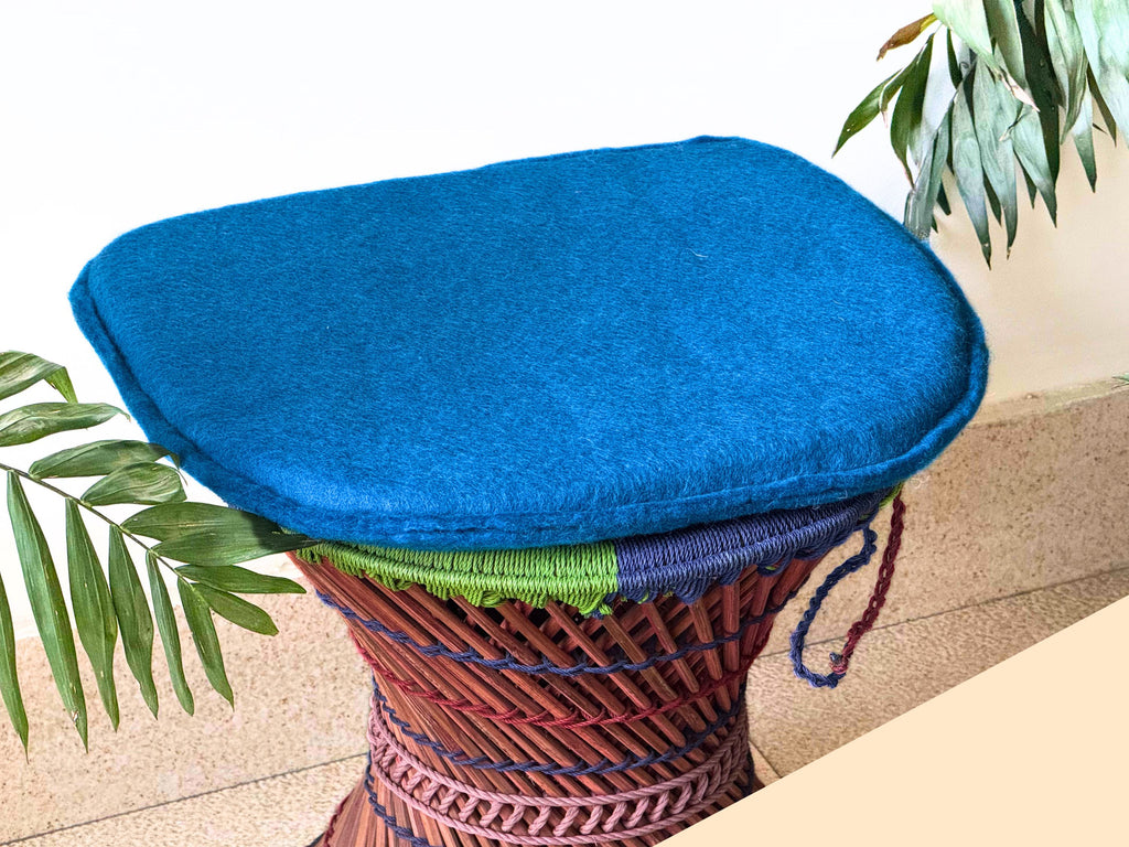 Set of 3 Blue Handmade Felt Chair Pads – Pure New Zealand Wool Seat Cushions, Handcrafted in Nepal, Soft Round Wool Felt Chair Pads for Dining Chairs & Home Décor