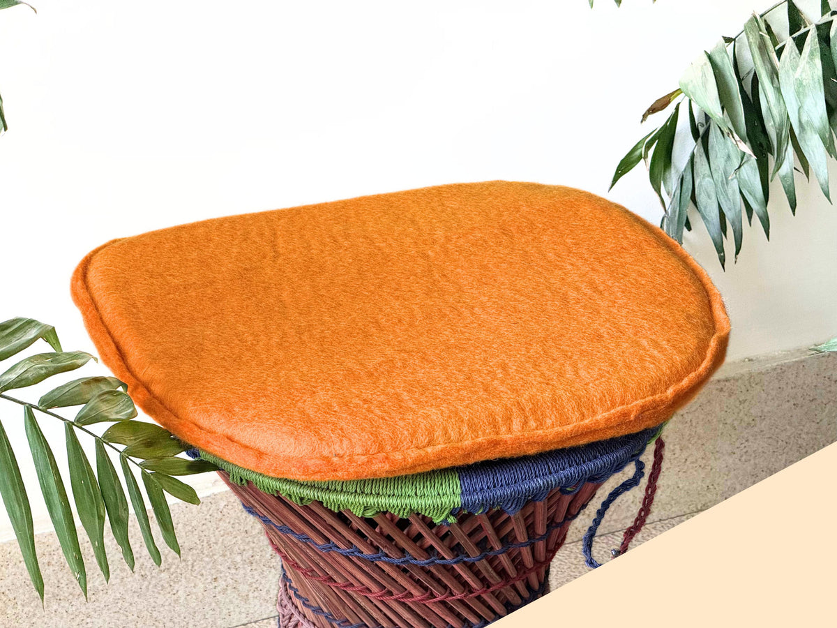Set of 3 Orange Handmade Felt Seat Pads – Pure New Zealand Wool Chair Cushions, Handcrafted in Nepal by Skilled Women Artisans, Soft Round Chair Pads for Dining & Home Décor