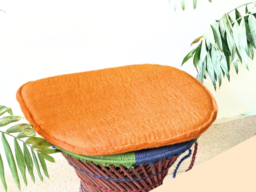 Set of 3 Orange Handmade Felt Seat Pads – Pure New Zealand Wool Chair Cushions, Handcrafted in Nepal by Skilled Women Artisans, Soft Round Chair Pads for Dining & Home Décor