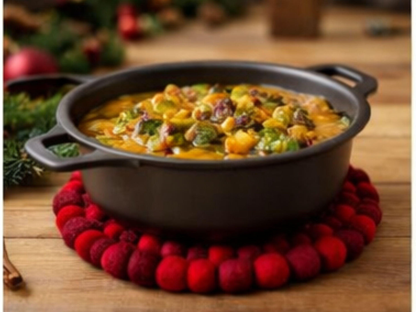 Handmade Red Wool Felt Ball Trivets – Set of 3, 20cm Diameter Table Protection