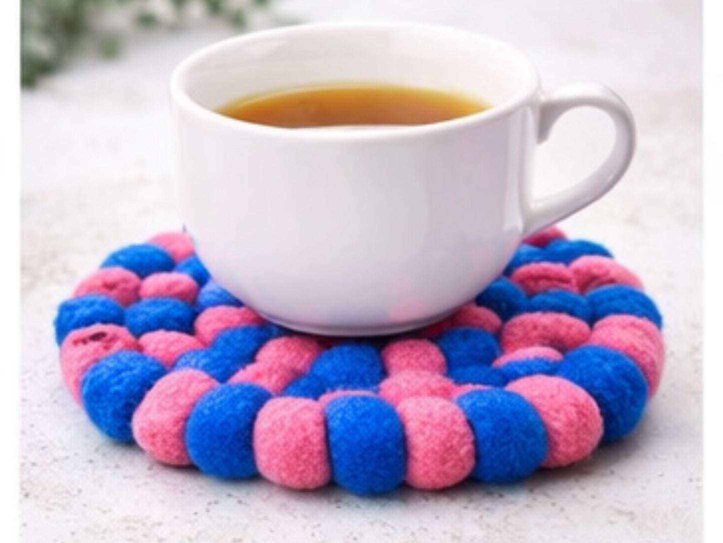 Handmade Pink Blue Felt Ball Trivets Set – Wool Kitchen Table Protector