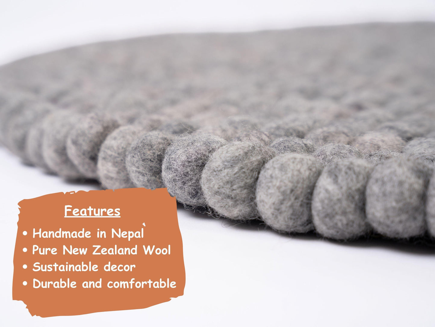 Handmade Wool Felt Ball Rug – Round Carpet, Eco-Friendly Nursery Play Mat, Boho Decor