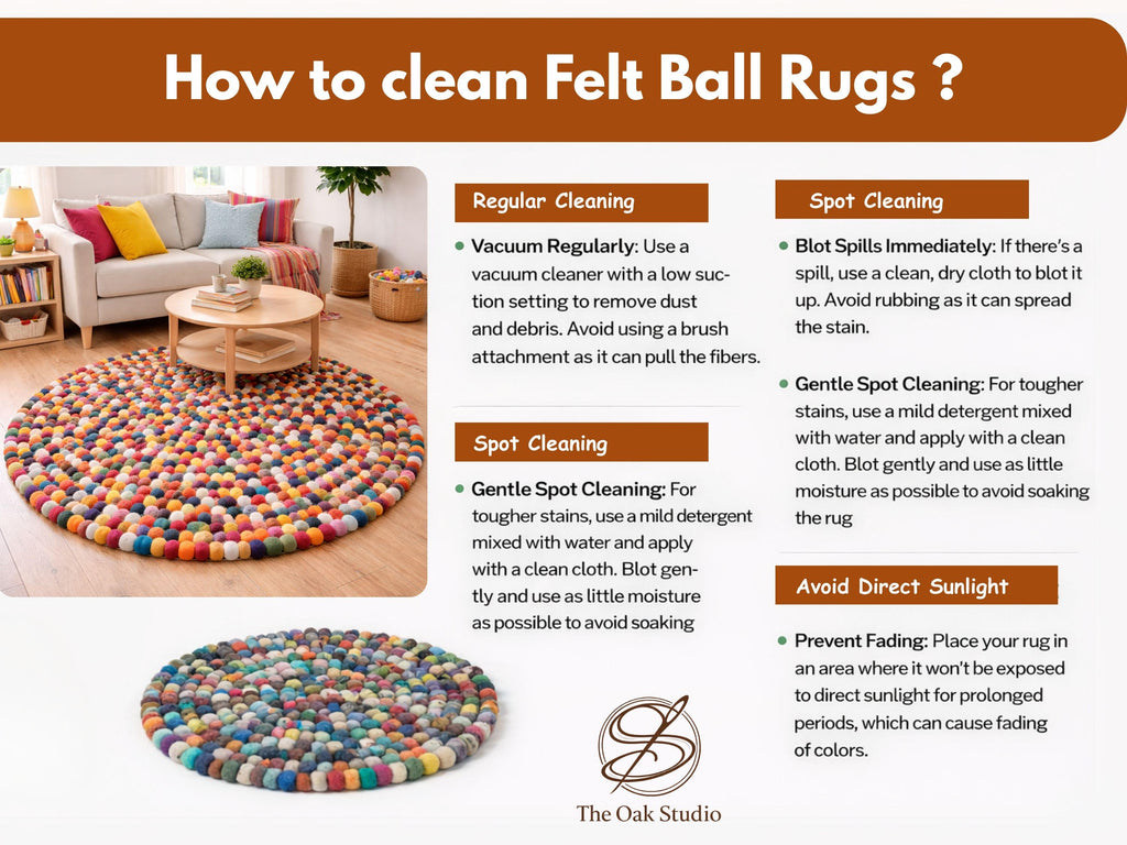 Handmade Wool Felt Ball Rug – Round Boho Nursery Carpet, Eco-Friendly Play Mat
