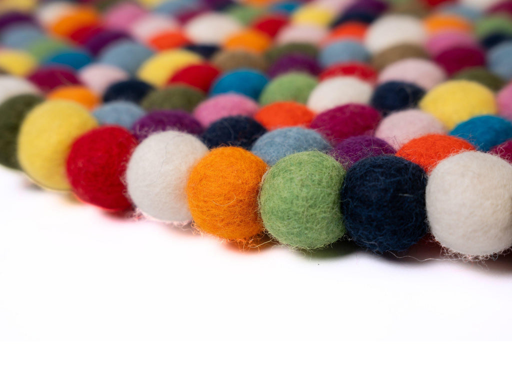 Handmade Felt Ball Rug – Pure Wool Round Carpet, Eco-Friendly Nursery Play Mat
