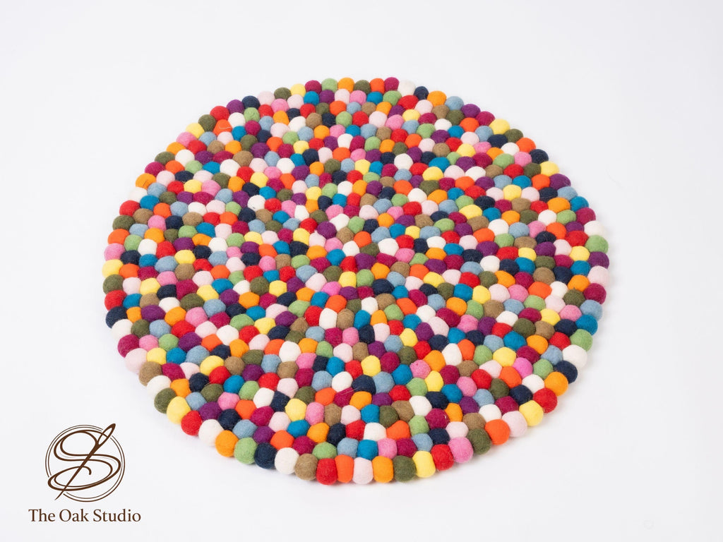 Handmade Felt Ball Rug – Pure Wool Round Carpet, Eco-Friendly Nursery Play Mat