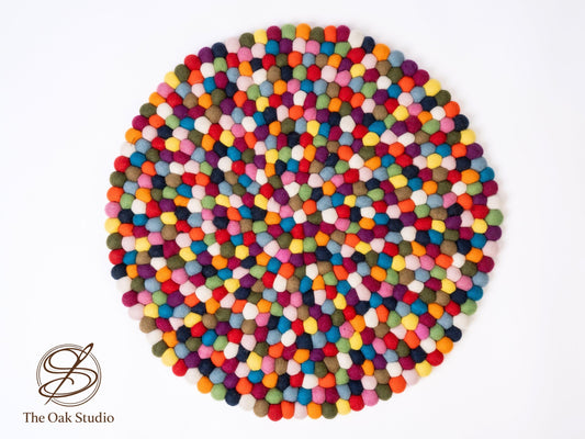 Handmade Felt Ball Rug – Pure Wool Round Carpet, Eco-Friendly Nursery Play Mat