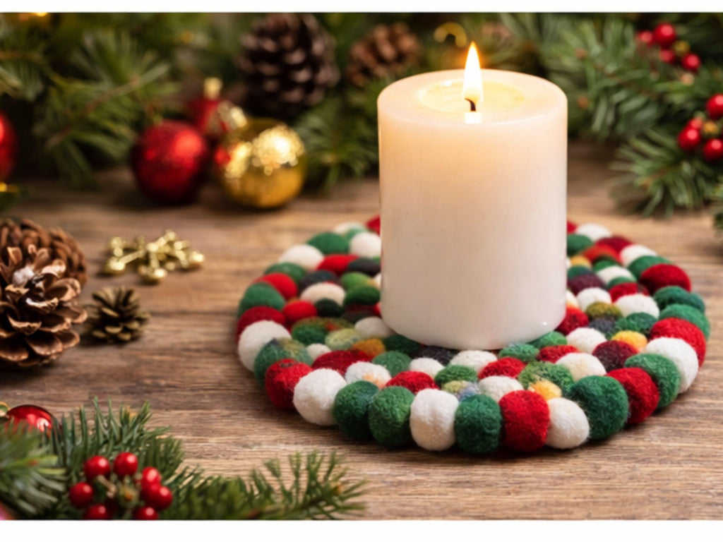 Handmade Christmas Felt Ball Trivets – Set of 3, New Zealand Wool Kitchen Decor
