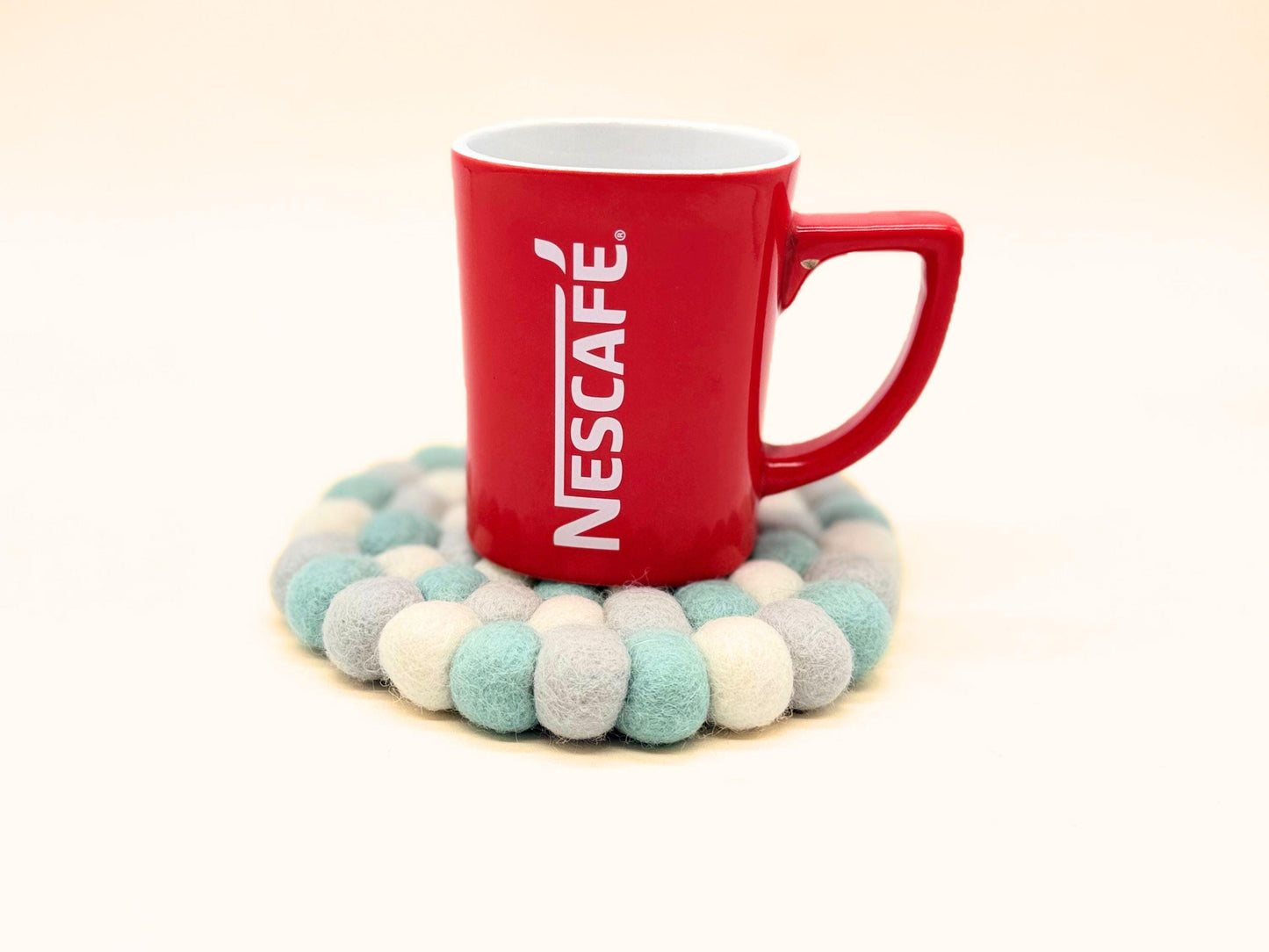 Set of 3 Light Blue Felt Ball Trivets – 16cm Round Wool Table Protector