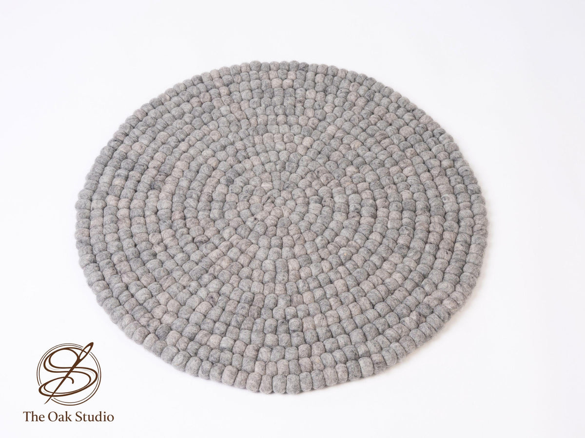 Handmade Wool Felt Ball Rug – Round Carpet, Eco-Friendly Nursery Play Mat, Boho Decor