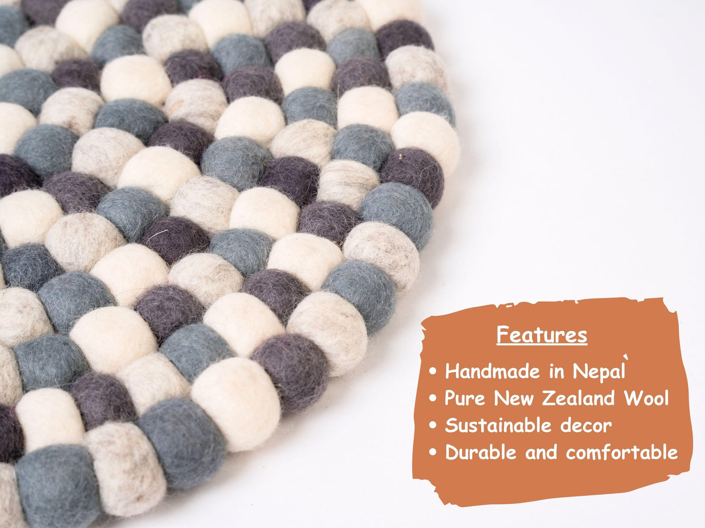 Handmade Felt Ball Rug – Pure Wool Round Carpet, Eco-Friendly Nursery Decor