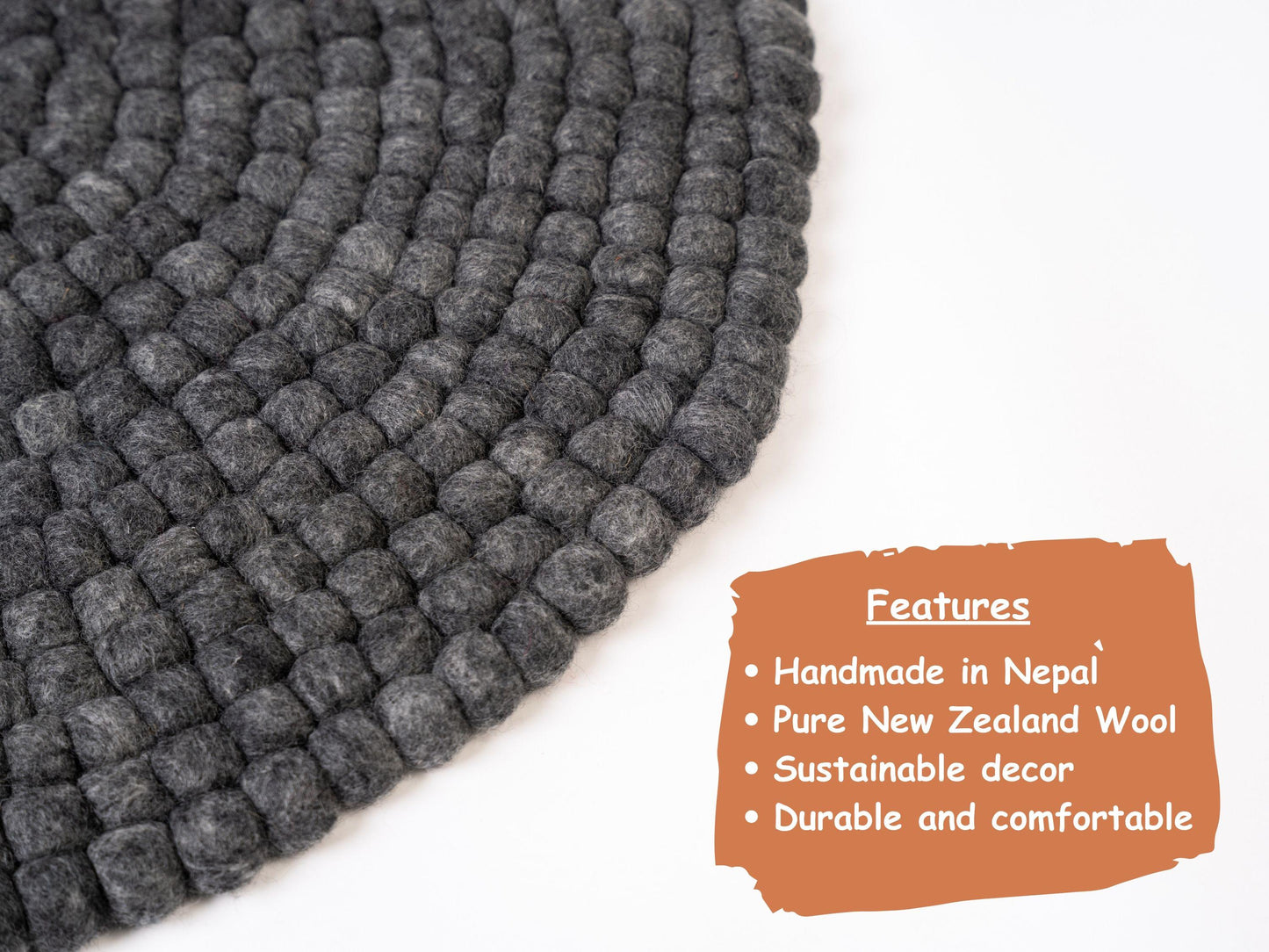 Handmade Wool Felt Ball Rug – Round Carpet, Eco-Friendly Nursery Decor, Boho Home Mat