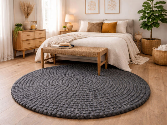 Handmade Wool Felt Ball Rug – Round Carpet, Eco-Friendly Nursery Decor, Boho Home Mat